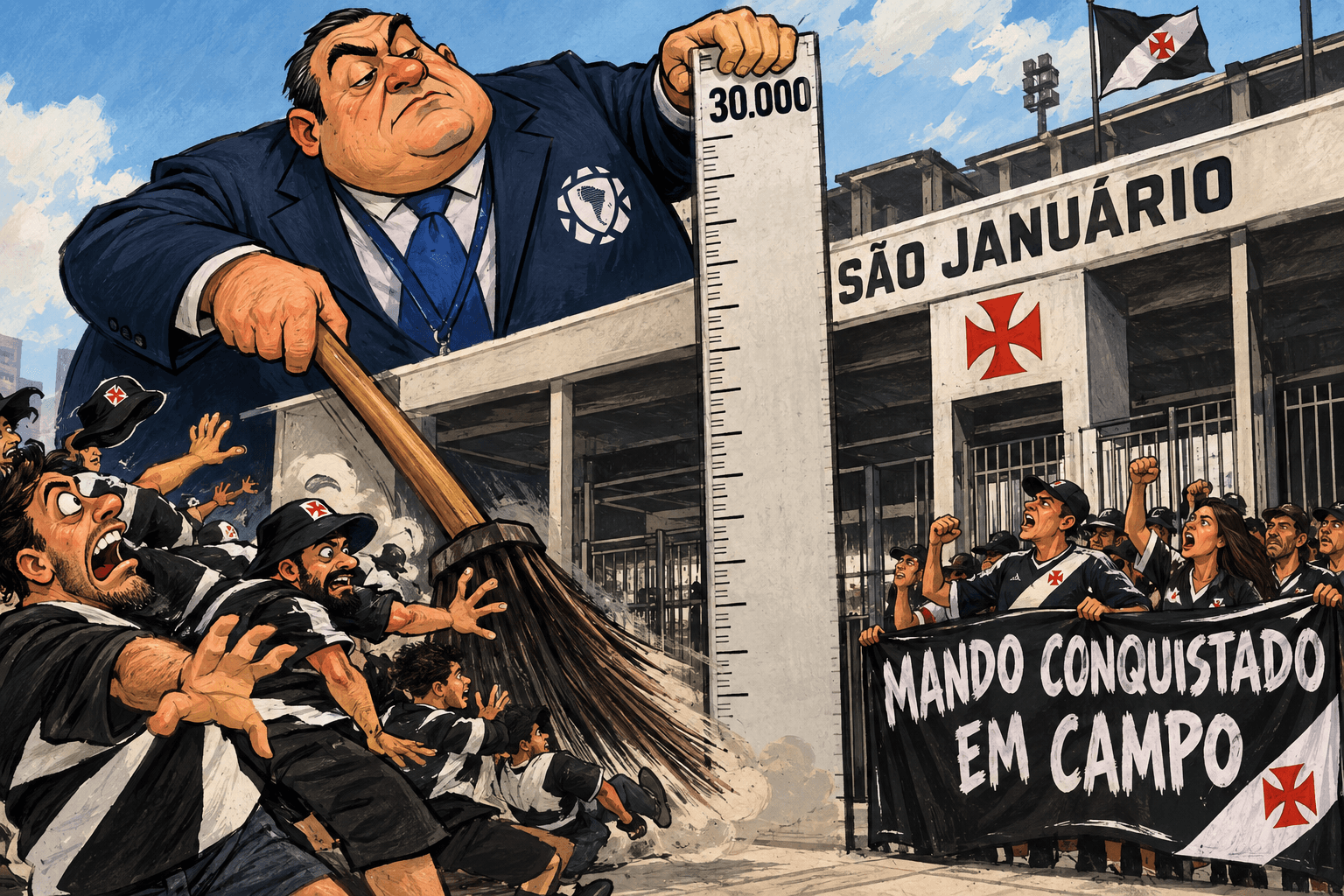 Burocrata mede São Januário com uma régua de 30 mil lugares diante de torcedores do Vasco.