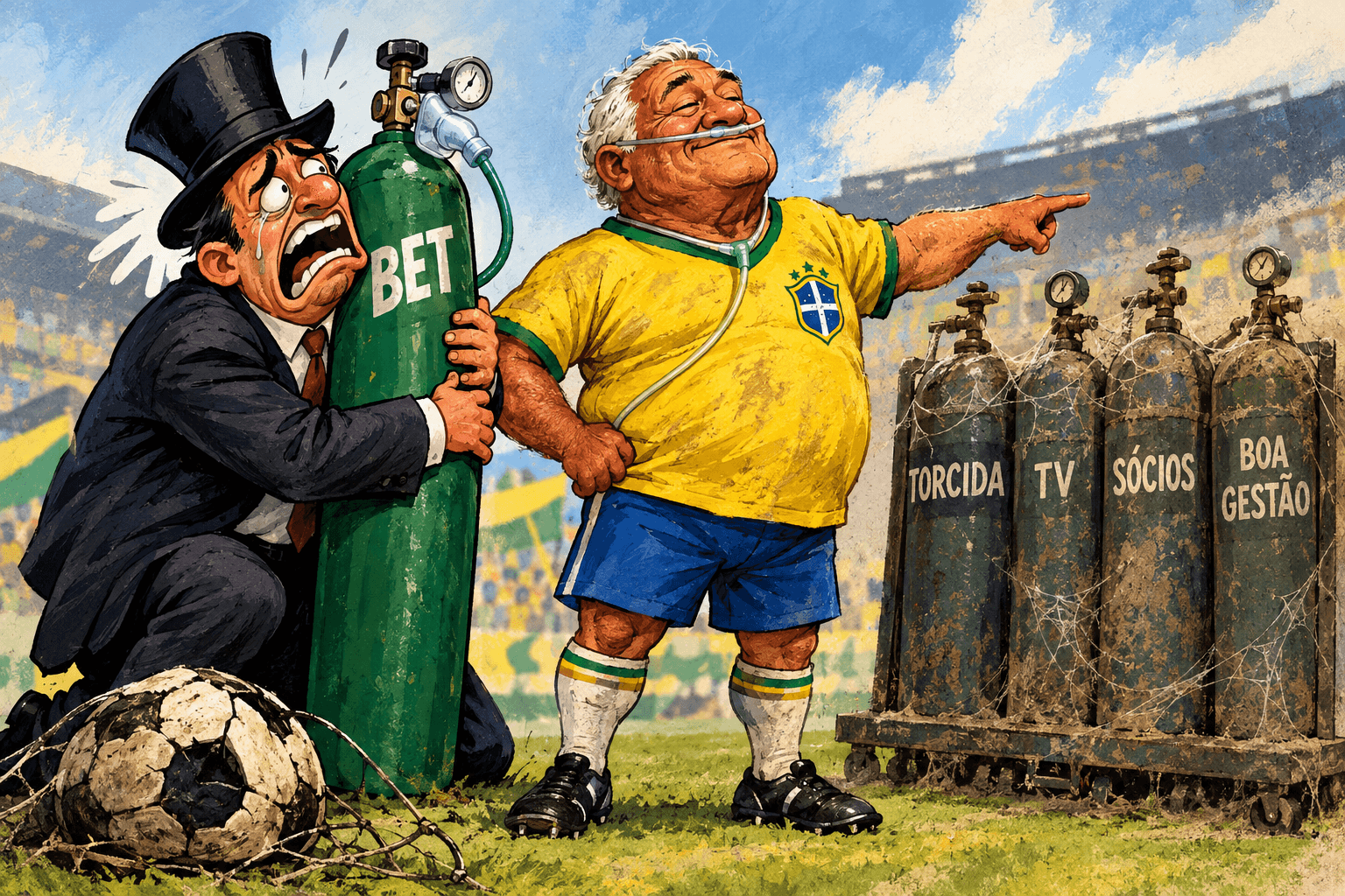 Dirigente abraça cilindro escrito Bet enquanto o futebol brasileiro aponta para outras fontes de receita.