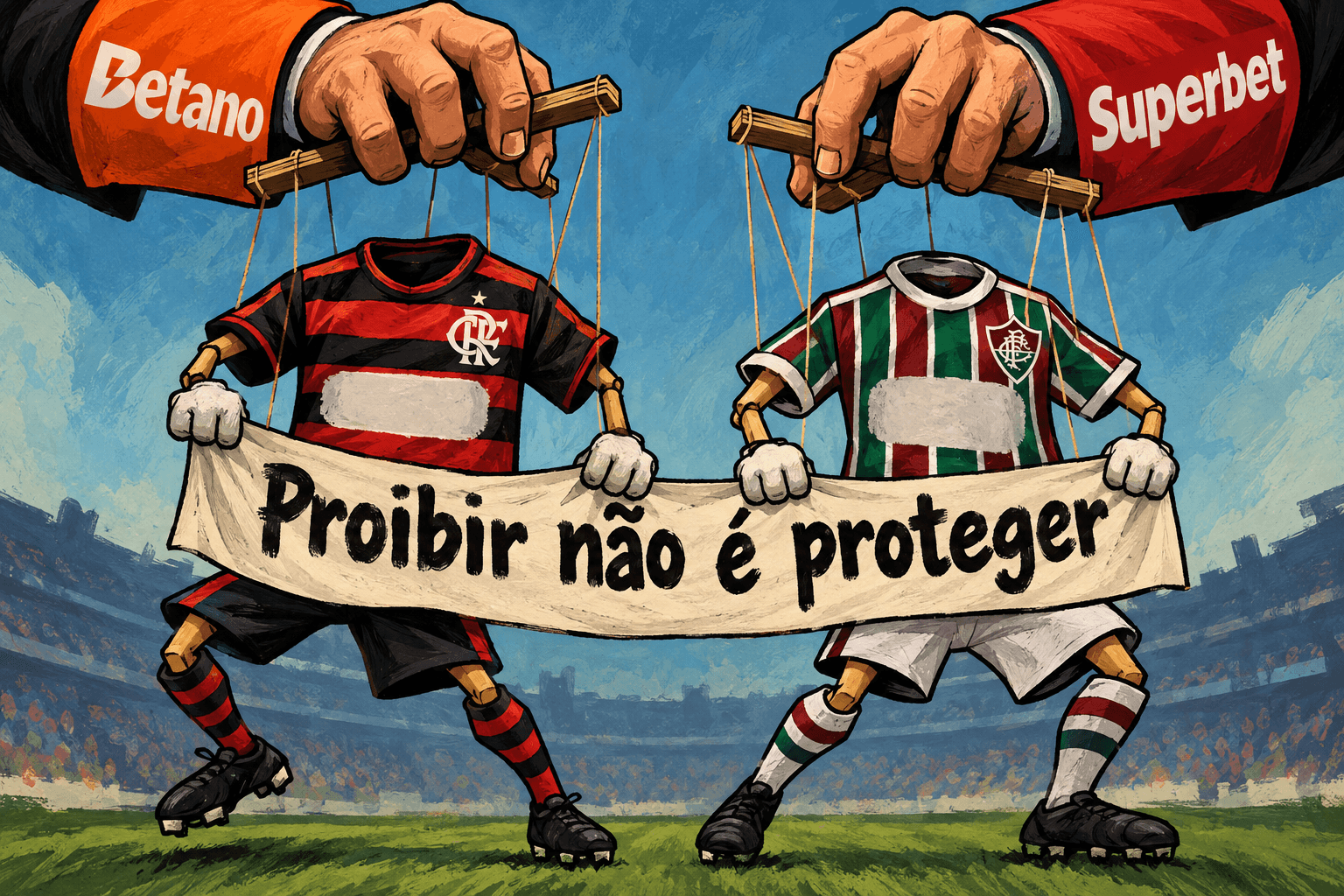 Camisas de Flamengo e Fluminense são controladas por mãos de Betano e Superbet e seguram uma faixa pró-bets.