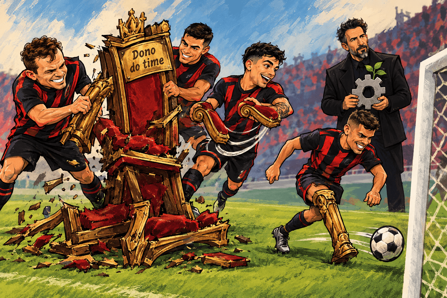 Bernard, Reinier, Cuello e Thiago Borbas desmontam um trono de dono do time diante de Eduardo Domínguez.