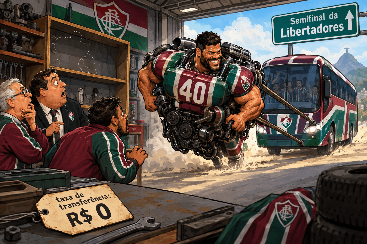 Hulk aparece como um motor de 40 anos puxando o ônibus do Fluminense rumo à semifinal da Libertadores.